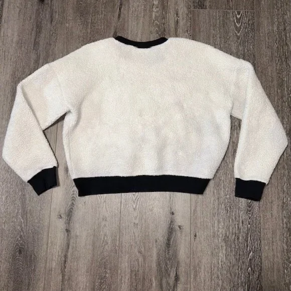 DKNY Spellout Womens Ivory Sequined Puffed Shoulders Long Sleeve Sweater M EUC - Picture 5 of 5